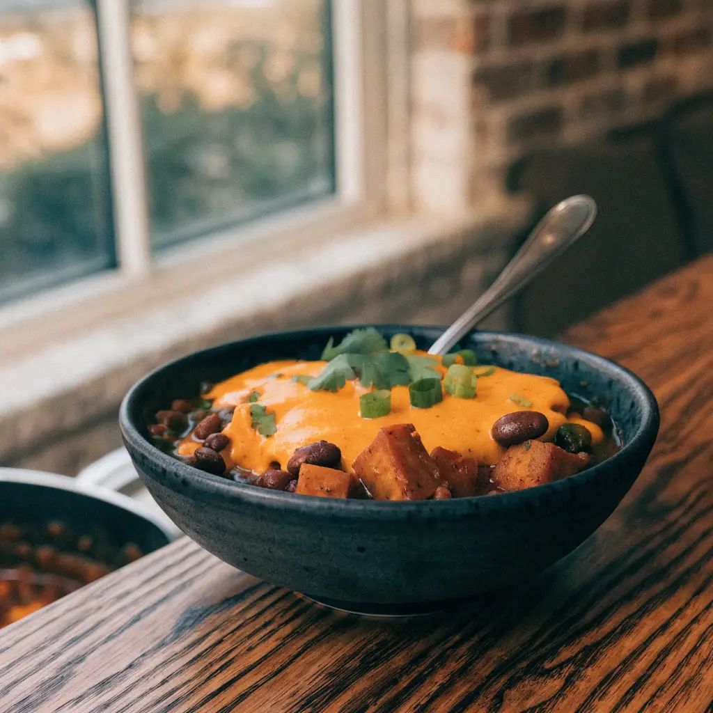 Spicy Queso Black Bean Sweet Potato Chili