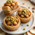 Cardamom-spiced apples topped with golden buttery pistachio crumble.