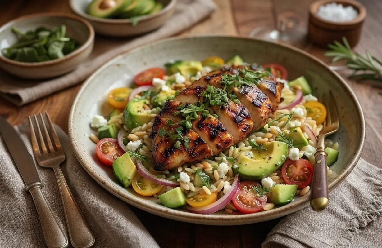 Grilled Chicken Orzo Salad with Avocado