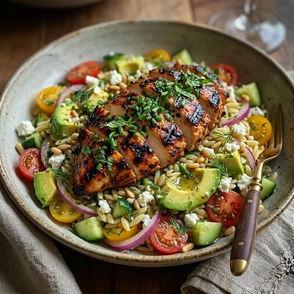 Grilled Chicken Orzo Salad with Avocado