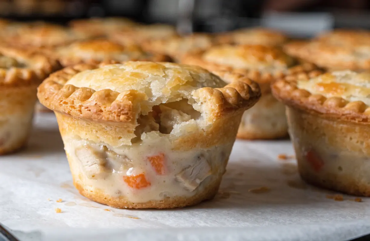 Mini Chicken Pot Pie Muffins Recipe with golden crust