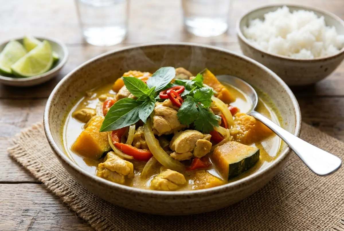 Easy Thai yellow chicken and pumpkin curry with coconut milk